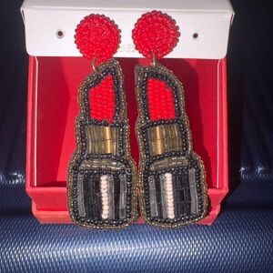 Red and Black Beaded Lipstick Earrings